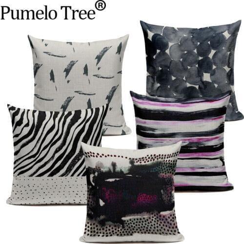 Black White Watercolor Dots Woven Cushion Cover Art Car Sofa Home Decor Linen Pillow Cover Throw Pillow Pillowcase Home textile