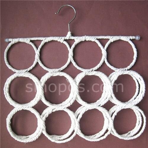28-Rings Rattan Weaven Metal Scarf Hanger Foldable, shawl towel tie display hook steel circle loop rack storage closet organizer