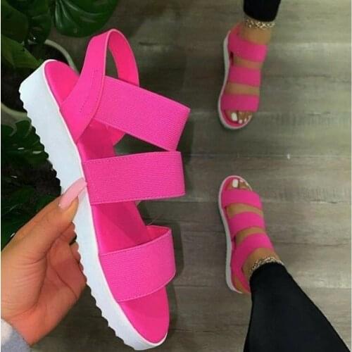 Women shoes Summer 2021 comfort Elastic Band Ladies Casual Sandals Solid Color plus Size Ladies Roman platform Sandals