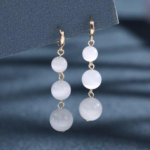 Elegant Opal Earrings for Women Spring Fashion Dangle Jewelry Statement Beads Earings Серьги 2021 тренд бижутерия Long Dangler