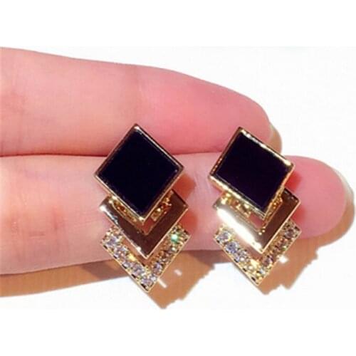New Fashion Korean Stud Earrings Super Flash Rhinestone Geometric Earrings Women