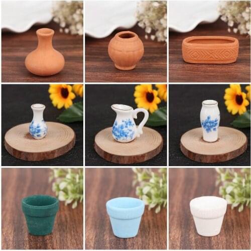 1pc Dollhouse Miniature Porcelain Ceramic Flower Vase Dolls House Accessories Pretend Play Furniture Toys for Kids