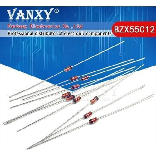 100pcs 0.5W 12V BZX55C12 1/2W DO-35 Zener Diodes