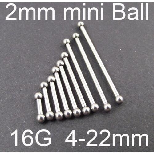 2 Pieces 16G Stainless Steel Labret Rings 2mm Mini Ball Tongue Rings Tragus Ear Piercing Industrial Barbell Nipple Body Jewelry