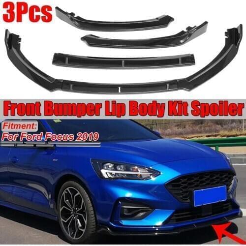 2019 Carbon Fiber Look/ Black 3piece Car Front Bumper Lip Splitter Diffuser Protection Body Kit Spoiler For Ford For Focus 2019