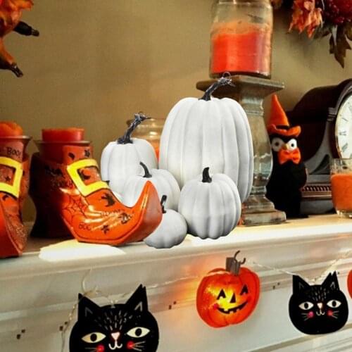 7pcs Multi-size Artificial Pumpkin Mold White Yellow Halloween Thanksgiving Autumn Harvest Pumpkin Holiday Table Decoration