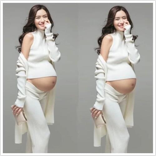 Maternity Photography Props Knitted Cotton Maternity Set Clothes 3sets Pregnant Outfits Fancy Pregnancy Photo Props Shoot