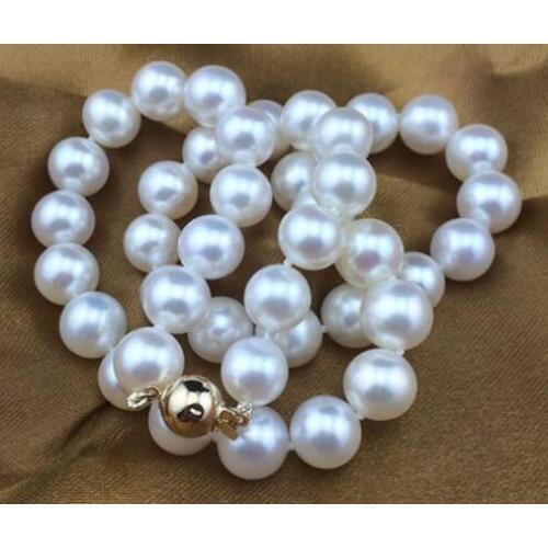 Free shipping AAA+ Real Natural 9-10mm White Round Akoya Pearl Necklace