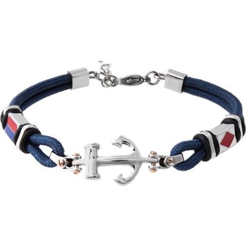 Runda Fashion MenS Nylon Rope Bracelet Colorful Anchor Stainless Steel Jewelry Handmade Boyfriend Holiday Gift