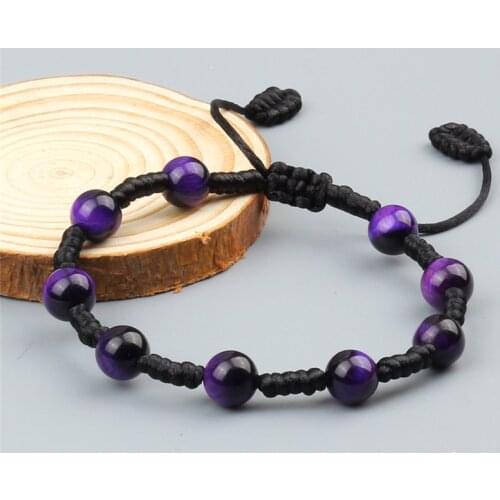 Trendy Purple Tiger Eye Beads Bracelet for Men Women Natural Stone Handmade Braided Rope Charm Bracelets Friendship Jewelry Gift