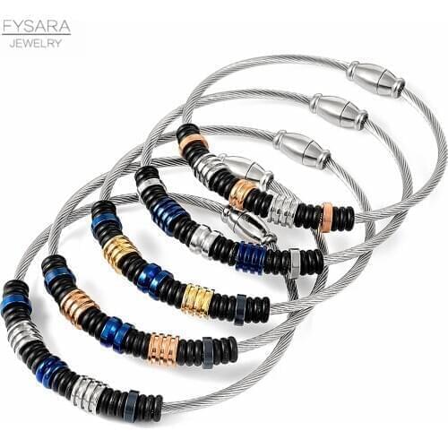 FYSARA Black Color Spring Shape Charm Bracelets Stainless Steel Jewelry Women Thin Cable Wire Bangles Men Simple Pulseiras