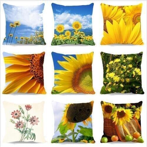 Cotton Polyester Pillow Case Square sunflower pattern Throw Cushion cover Cool Christmas Gift