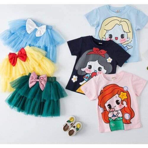 Kids Clothes Girls Elsa Mermaid Princess T-shirt + Tutu Skirt Set Toddler Girl Outfits Girls Clothing Set Birthday Outfit Summer