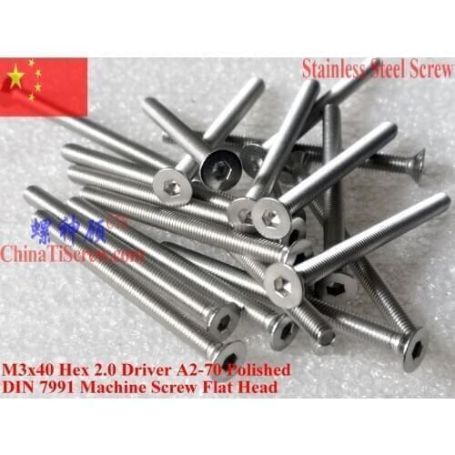 DIN 7991 Stainless Steel screws M3x40 Flat Head Hex Driver A2-70 Polished ROHS 100 pcs