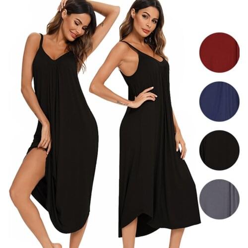 Women Long Sexy Nightwear Modal Sleepwear Spaghetti Strap Nightgowns Sleepshirts Plus Size Nightdress Lingerie Home Cloth Dress