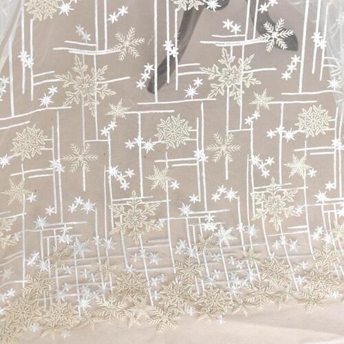 GLace 1Y/Lot champagne Snowflake embroidered lace sewing fabric wedding dresses handmade diy dress decoration accessories TX1570