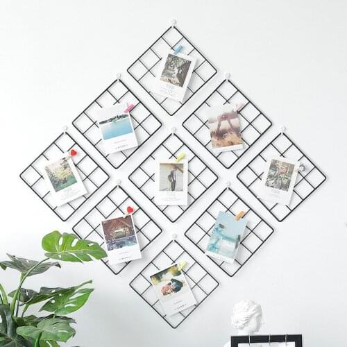 Ins Nordic Home Grid photo wall Photo Decoration Iron Grid Girly heart Postcards Displaying Frame DIY Decor Rack for Dormitory