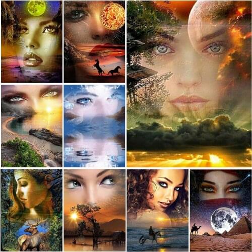 FIYO Full Square/Round Diamond Painting Mosaic Landscape Diamond Embroidery Eyes Woman Scenery Cross Stitch DIY Home Decor Gifts