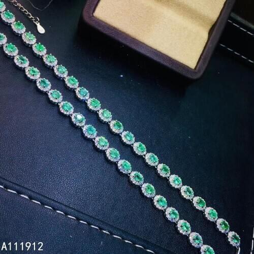 KJJEAXCMY fine jewelry natural Emerald 925 sterling silver new women hand bracelet support test elegant