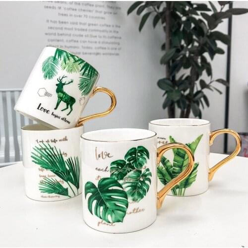 Nordic Style Coffee Mug Tropical Plant Ceramic Cup Flower Tea Milk Water Mugs Drinkware