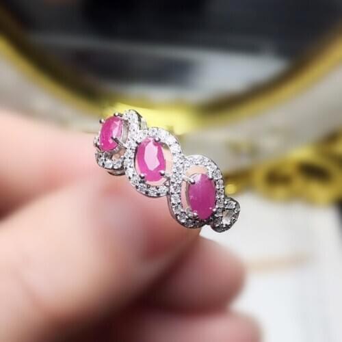 Natural real ruby ring Per jewelry Free shipping 0.4ct*3pcs gemstone 925 sterling silver Fine jewelry For men or women T206275
