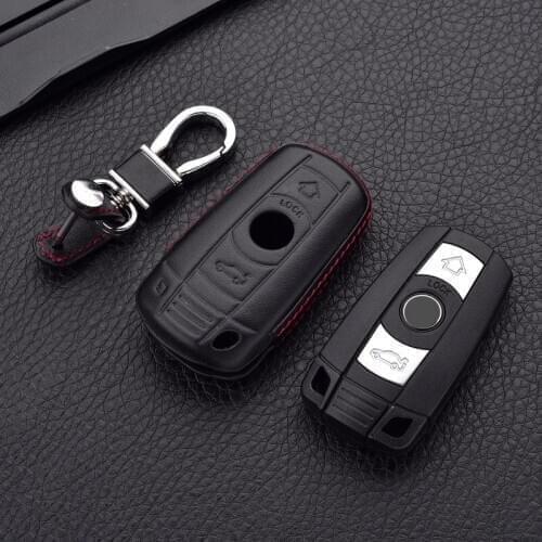 Leather Car key Cover Cases For BMW 1 3 5 6 7 SERIES X1 X5 X6 E90 E92 E93 Smart Car Remote Controller Key Holder with KeyChain