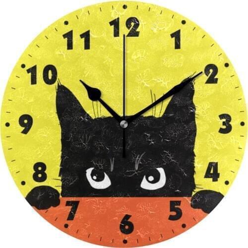 Round Cat Pattern Silent Wall Clocks Battery Operated Non Ticking Quiet Cat Face Wall Clock Decor Desk Wall Watch for kitchen