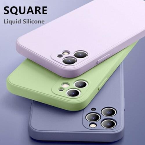 Square Original Liquid Silicone Phone Case For iPhone 11 12 Pro Max Mini Candy Case For iPhone X XR 7 8 Plus SE 2020 Soft Cover