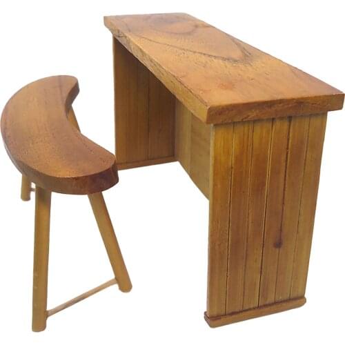 Miniature Bar Counter Chair Set Wooden Playset Furniture Model Toy For 1/12 Doll House Accessories