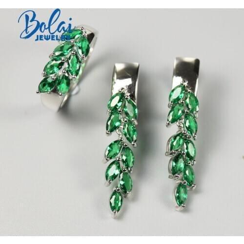 925 sterling silver Jewelry Set Created russia nano emerald earring and ring good quality workmanship jewelry for women gift