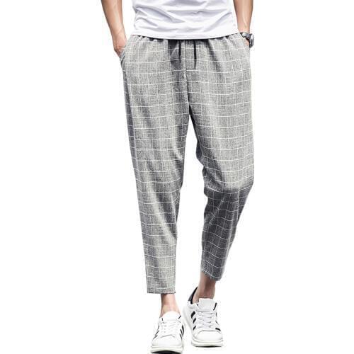2020 New Spring Plaid Ankle-length Men Sweatpants Casual linen Joggers Trousers 3 Colors M-3XL AYG226
