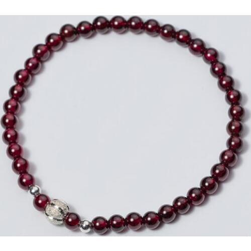 Very Small 4mm 100% Real. 925 Sterling Silver Fine Jewelry Strawberry Quartz Stone &Lucky Beads Chain Bracelet GTLS615