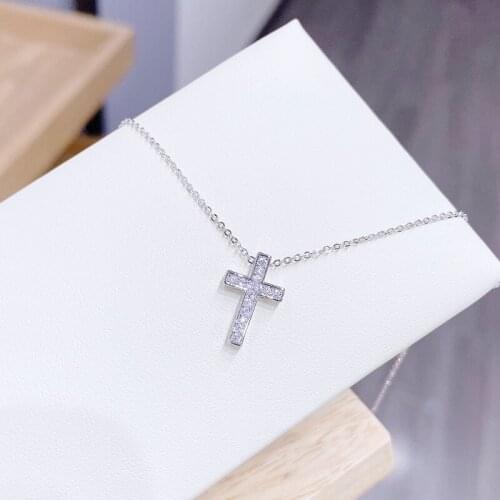 Fashion Cubic Zircon Cross Choker Necklace Sliver Color Small Pendant Necklace For Women Party Wedding Jewelry