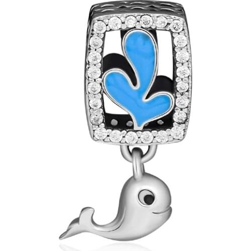 Fits Pandora Charms Bracelets Playful Dolphin Beads 100% 925 Sterling-Silver-Jewelry Free Shipping DIY Making