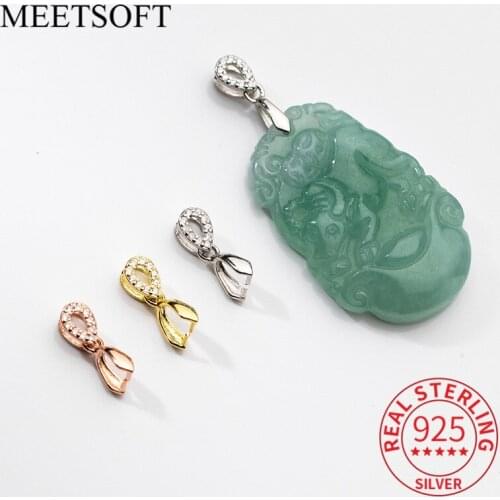 MEETSOFT 925 Sterling Silver Semi finished Drop Water Zircon Clip pendant head buckle Charms of DIY Handmade Jewelry Accessory