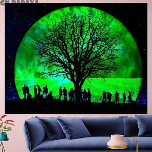Psychedelic forest tapestry Wall Hanging Moon night farmhouse decor tropical Branch goblen landscape Polyester black Yoga mat