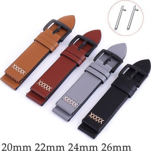 20mm 22mm 24mm 26mm Watch Strap Stitching Genuine Leather Watch Band Classic Metal Buckle Wrist Strap Belt With Quick Pins