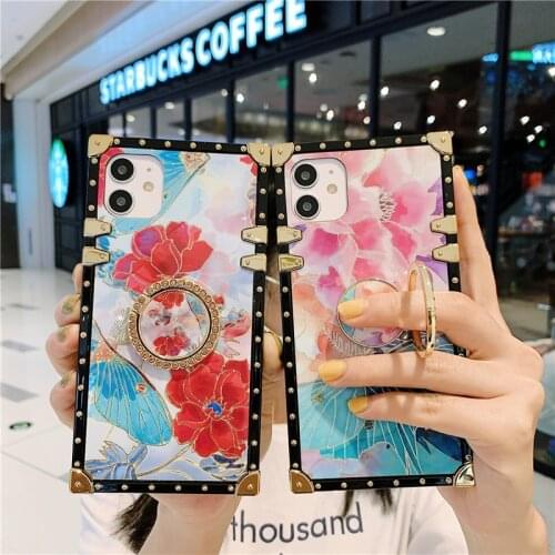 Glitter Flower Case for Samsung Note 20 Ultra S20 Plus S21 S10 S9 10 9 S8 A51 A71 J4 J6 Bling Diamond Holder Square Phone Cover