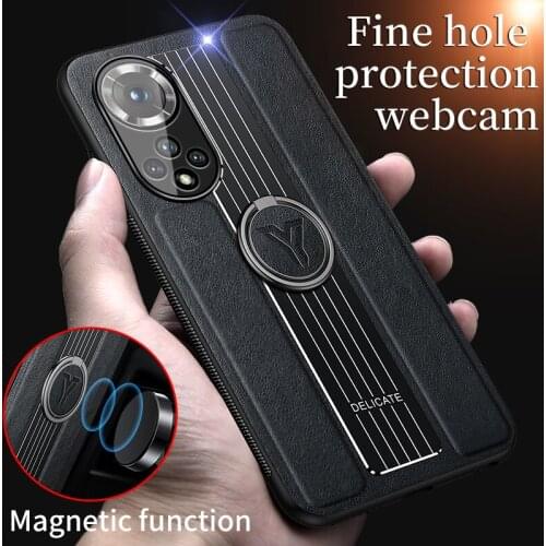 Luxury Leather Metal Srip Case For Huawei Honor 50 30 View 30 Pro 50SE 30S 8X 9A X20SE Lens Protection Case Stand Phone Cover
