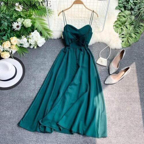 OCEANLOVE Sexy Party Dress Solid A-line Backless 2020 Summer Dress Lace Up High Waist Elegant Long Dresses Zipper Beach 11521