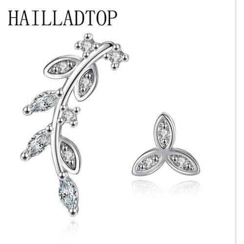 Korean Style Asymmetric leaf CZ Zircon Stud Jewelry Stud Earrings Women Piercing Jewelry boucle d'oreille femme Love Gift