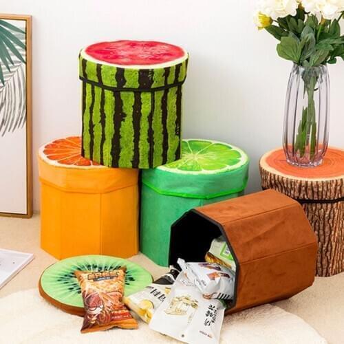 Folding Storage Organizer Ottoman Stool Cute 3D Creative Fruit Velvet Children Toy Storage Box Footstool Seat Fruits Pattern