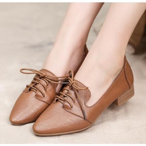 Spring Autumn Women Flats Pointed Toe Oxford Shoes Lace Up Leather Shoes Woman Casual Shoes Ladies Low Heels Loafers 8343G