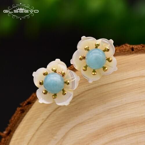 XlentAg Original Handmade Natural Amazonite Blue Stone Womens Stud Earrings Cute Party Gifts Stud Earrings Fine Jewelry GE0612