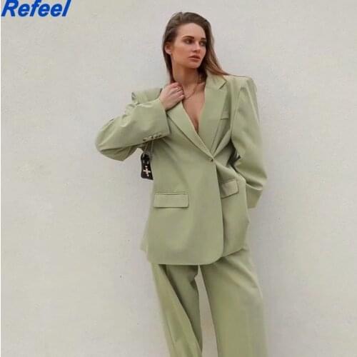 Womens Autumn Fashion Grass Green Blazer Ladies Chic Buttoned Top Retro Long Sleeve Lapel Casual Jacket