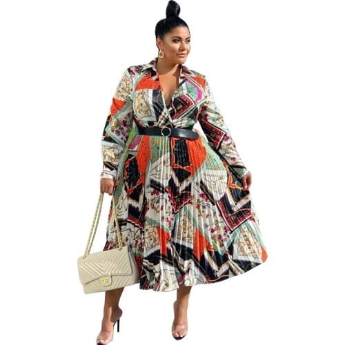 4XL 5XL Plus Size Womens Clothing Vintage Sexy Daily Overalls Long Sleeve Pleated Maxi Dress Ladies Party Fashion Long Dress