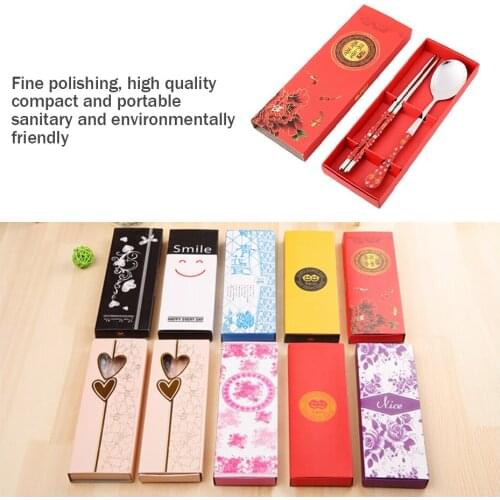 1 Set Chinese Chopsticks Spoon Fork Stainless Steel Reusable Kitchen Food Sticks Personalized Patterns For Children Gift