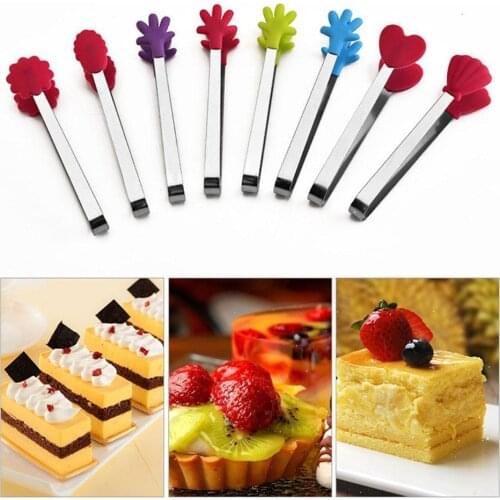 1pcs Steel Food BBQ Salad Toast Tongs Cake Pastry Clip Silicone Clamp Creative Kitchen Tongs Tools Mini Utensils G3L2