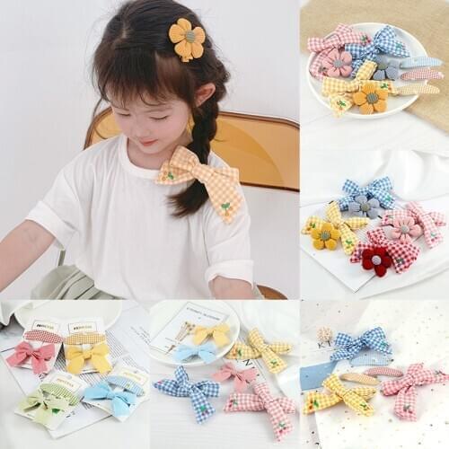 2-3pcs/Set Cute Hair Clips Flower Plaid Bowknot Hairpin Fashion Sweet Duckbill Clip Hair Accessories For Baby Girl Gift Barrette