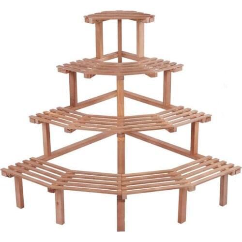 4 Tiers Pine Natural Wood Corner Rack Flower Pot Stand Plant Display Shelf Garden Decor